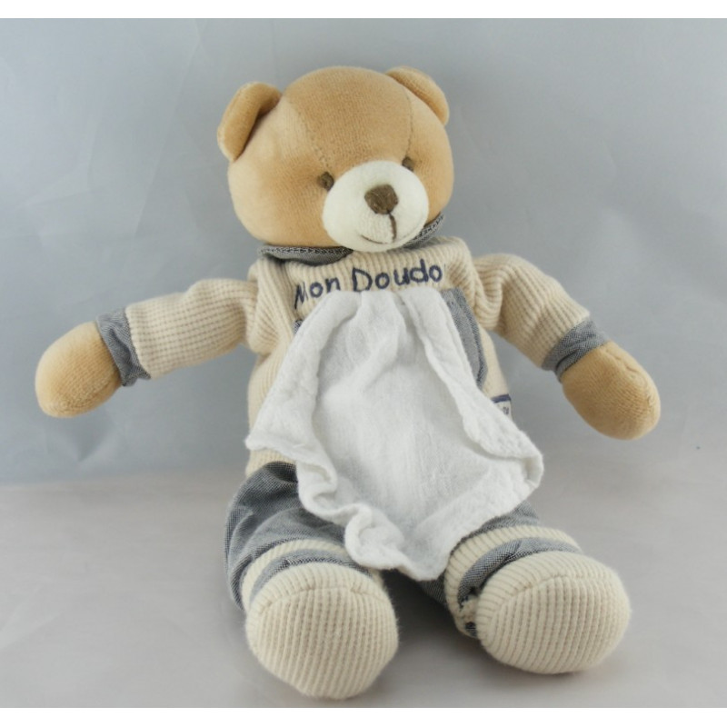 Doudou et compagnie ours Mon Doudou gris écru mouchoir 