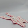 Doudou plat lapin rose blanc rayé Double face CATIMINI
