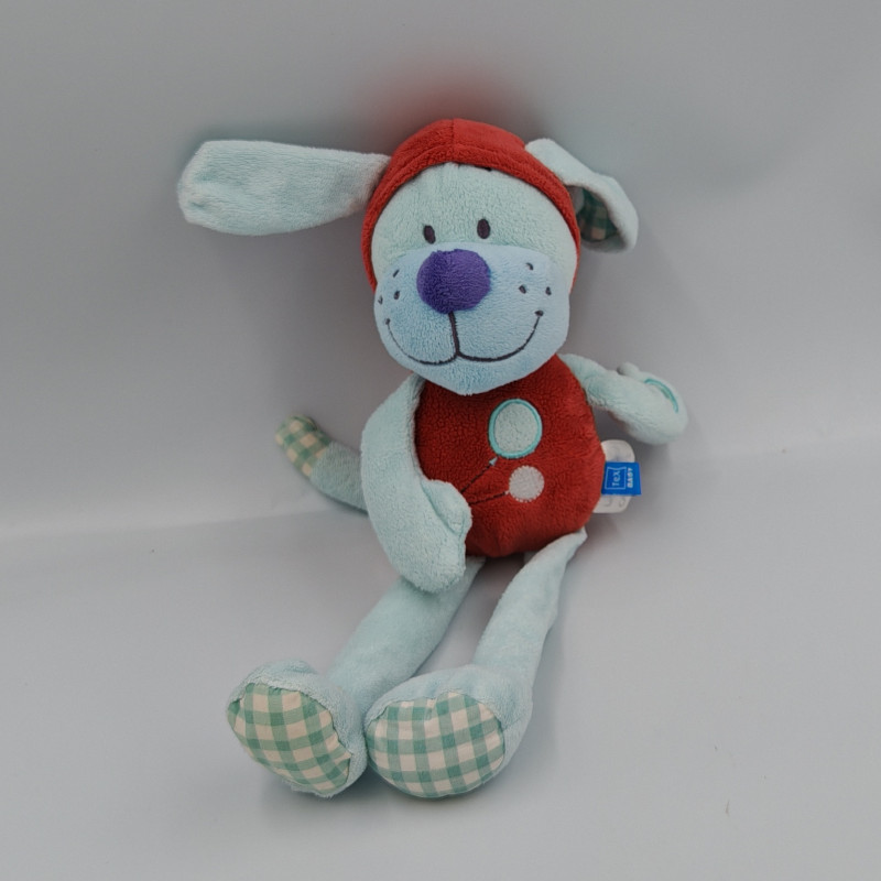 Doudou chien rouge bleu TEX BABY
