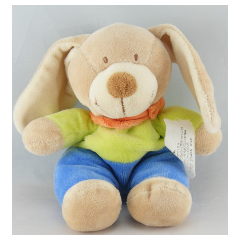 Doudou plat Chien lapin bleu vert  Nicotoy 