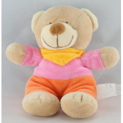 Doudou plat ours rose orange Nicotoy