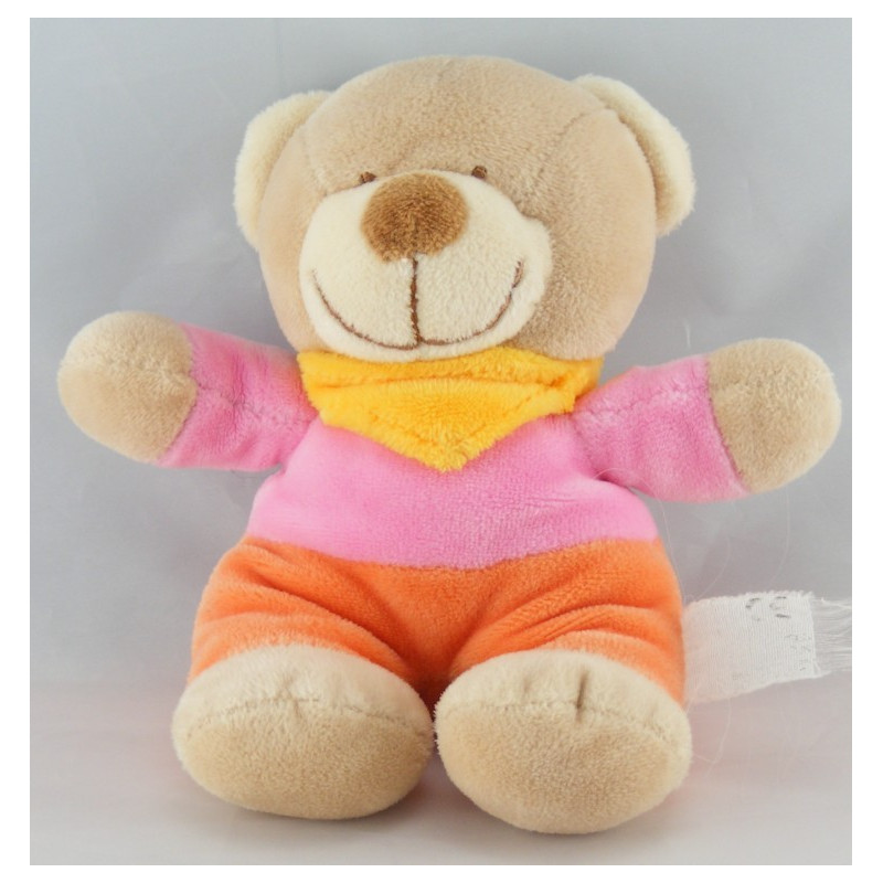 Doudou plat ours rose orange Nicotoy