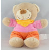 Doudou plat ours rose orange Nicotoy