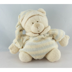 Doudou ours boule écru rayures bleu NICOTOY