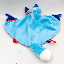 Doudou plat renard bleu écharpe rouge JEMINI