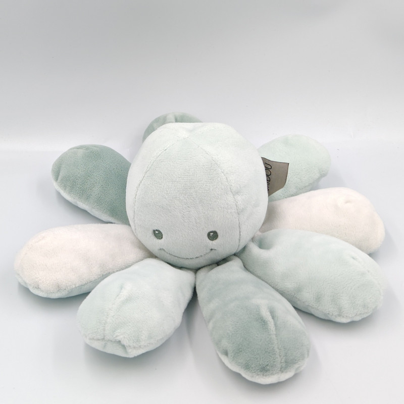Doudou pieuvre poulpe bleu blanc pois NATTOU