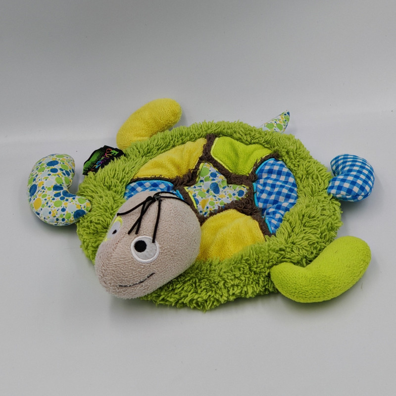 Doudou plat tortue vert jaune bleu FUNKY GARDEN