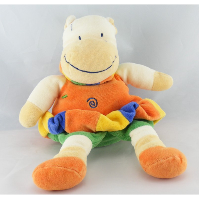 Doudou hippopotame blanc orange vert NICOTOY