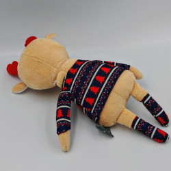 Doudou cerf elan renne beige bleu rouge sapins ORCHESTRA
