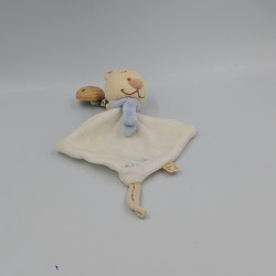 Doudou plat attache tétine ours blanc bleu abeille NOUKIE'S