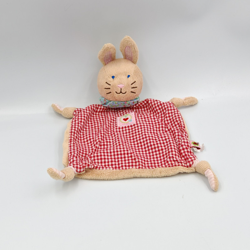 Doudou plat lapin beige rouge vichy SPIEGELBURG