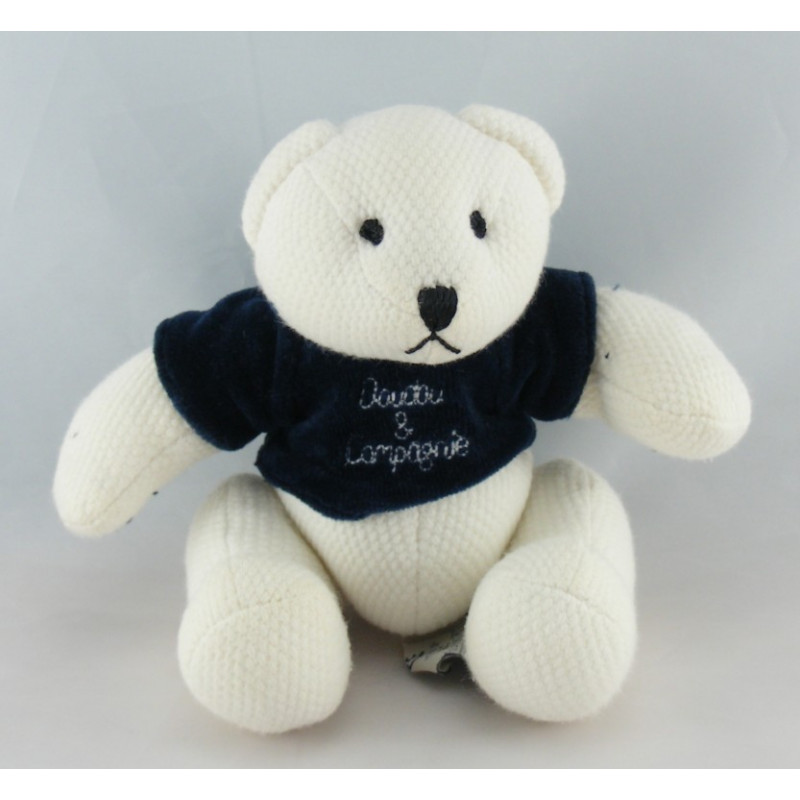 Doudou et Compagnie ours blanc robe bleu marine