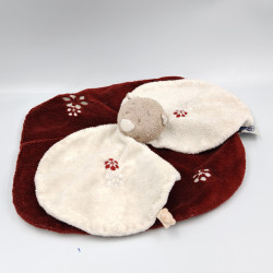 Doudou plat ours blanc bordeaux rouge pétale flocons NOUKIE'S