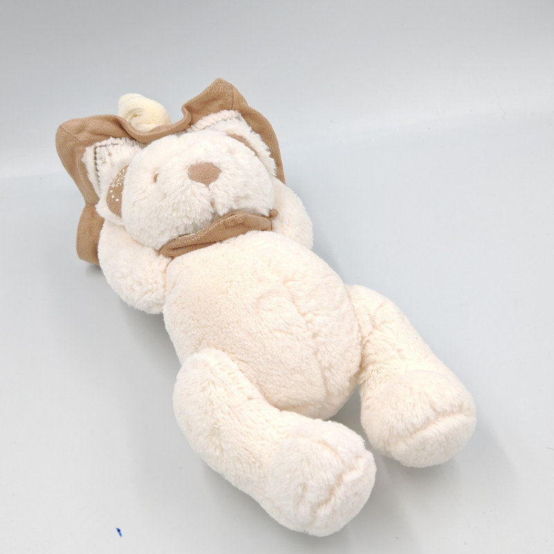 Doudou musical ours blanc bandanas beige coussin NICOTOY