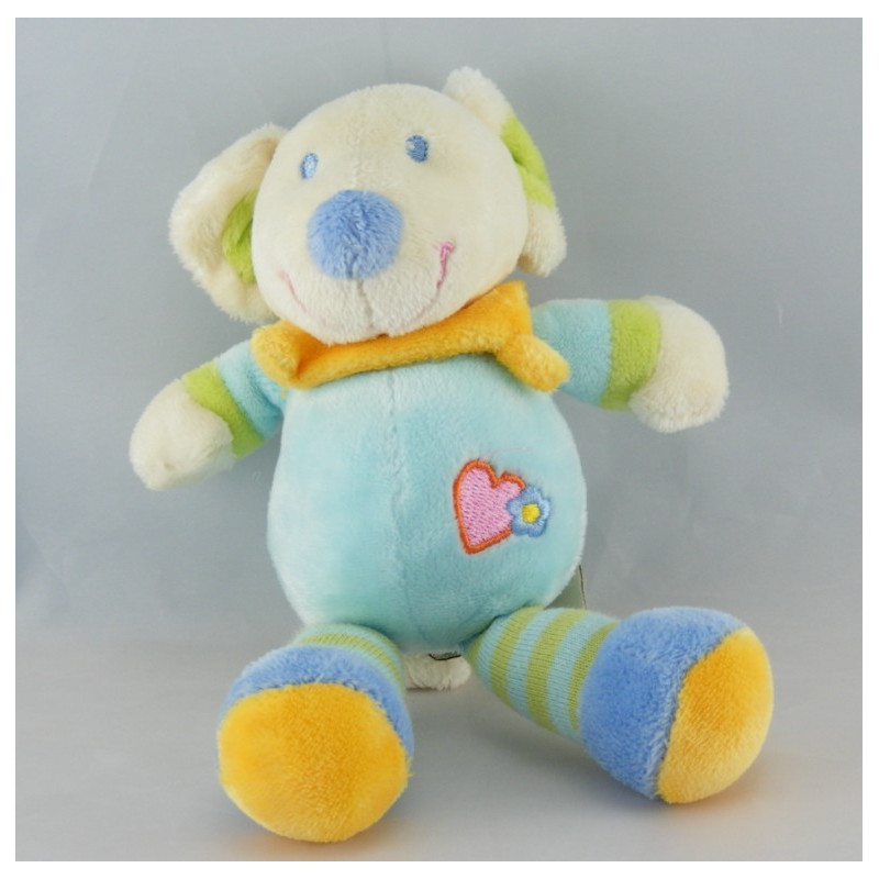 Doudou souris bleu coeur foulard jaune NICOTOY