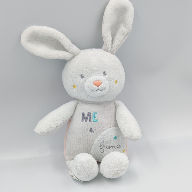 Doudou lapin blanc rose gris Friends SUCRE D'ORGE