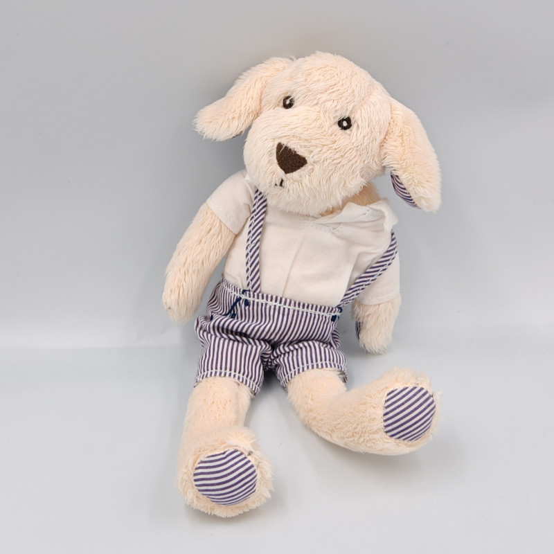 Doudou chien marin écru blanc bleu marine rayé JACADI