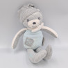 Doudou ours gris blanc bleu rayé Zen KALOO