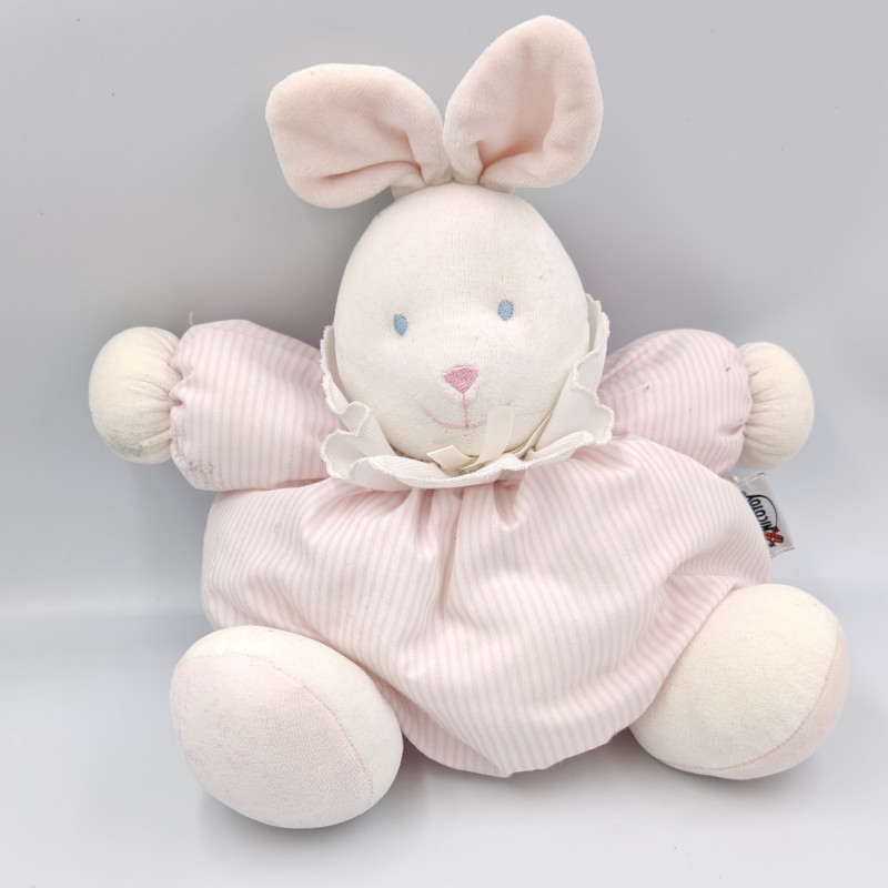 Doudou lapin boule blanc rayé rose NICOTOY