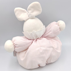 Doudou lapin boule blanc rayé rose NICOTOY