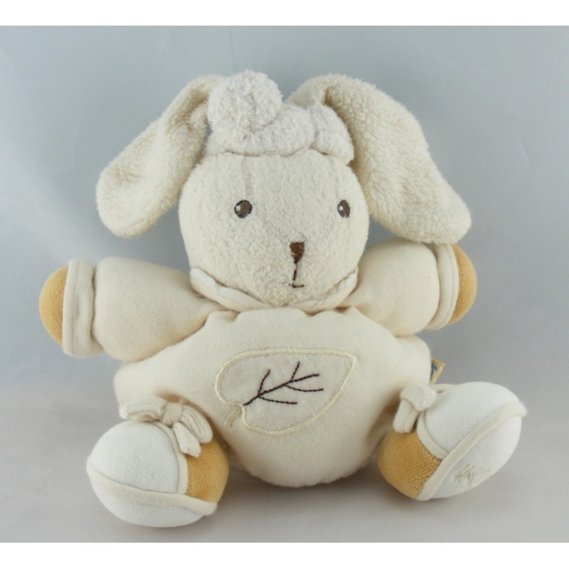 Doudou lapin patapouf écru beige feuille KALOO