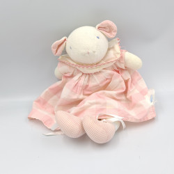 Doudou souris blanche rose carreaux BEBE JACADI