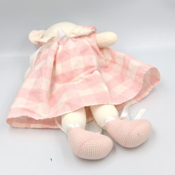 Doudou souris blanche rose carreaux BEBE JACADI
