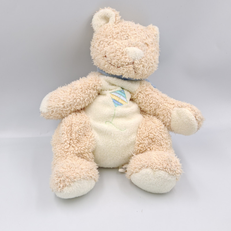 Doudou chat ours beige blanc cerf volant BENGY