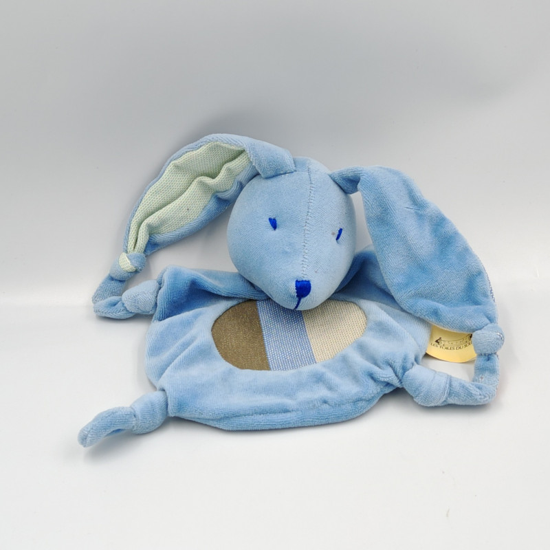 Doudou plat lapin bleu blanc marron LES TOILES DU SOLEIL