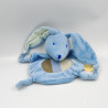 Doudou plat lapin bleu blanc marron LES TOILES DU SOLEIL