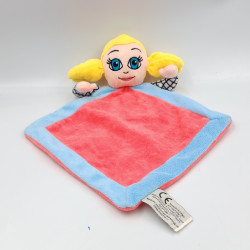 Doudou plat poupée rose bleu nattes blondes FRAISPERTUIS