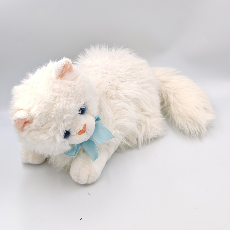 Peluche chat blanc noeud bleu JEMINI