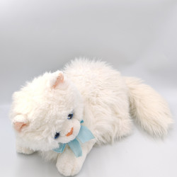 Peluche chat blanc noeud bleu JEMINI