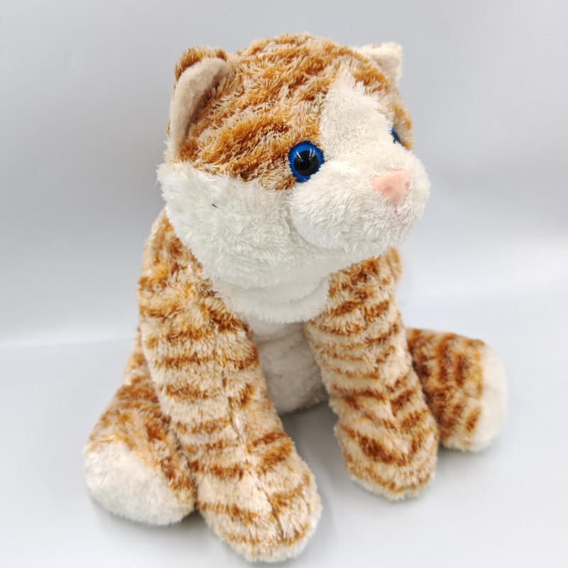 Peluche chat tigré roux marron blanc AUCHAN