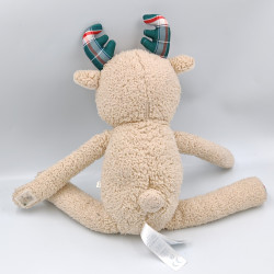 Doudou cerf élan renne beige blanc vert rouge carreaux OBAIBI