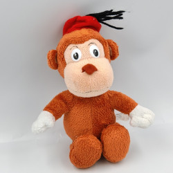 Doudou peluche singe marron chapeau rouge WALYGATORPARC