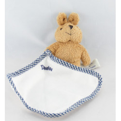 Doudou et compagnie lapin marron mouchoir blanc vichy bleu marine