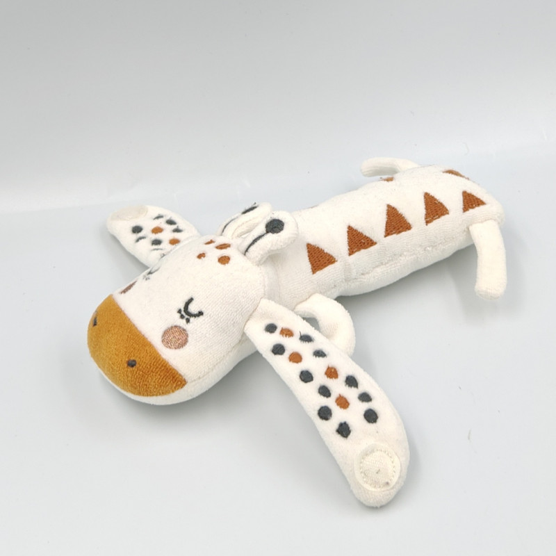 Doudou hochet girafe blanche marron DPAM