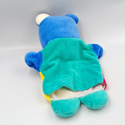 Doudou marionnette ours clown rouge jaune bleu vert Musti MUSTELA