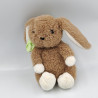 Doudou lapin marron blanc noeud vert JEMINI