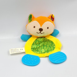 Doudou plat dentition renard orange jaune vert LUDERIX