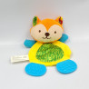 Doudou plat dentition renard orange jaune vert LUDERIX