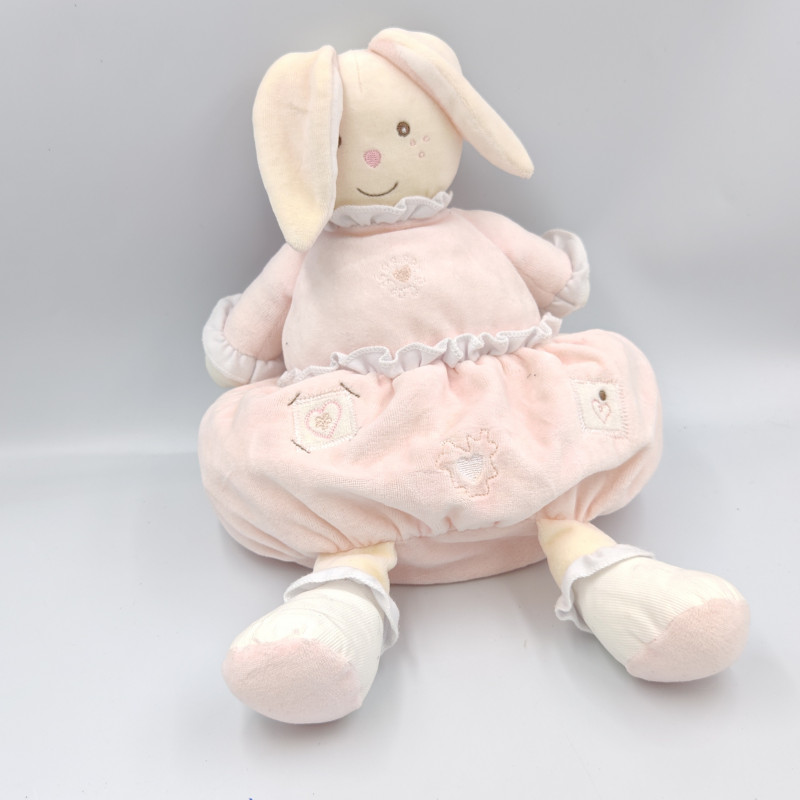 Doudou range pyjama lapin blanc rose coeurs NOUNOURS