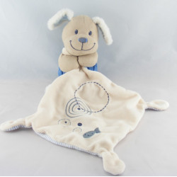 Doudou chien bleu avec mouchoir poisson POMMETTE