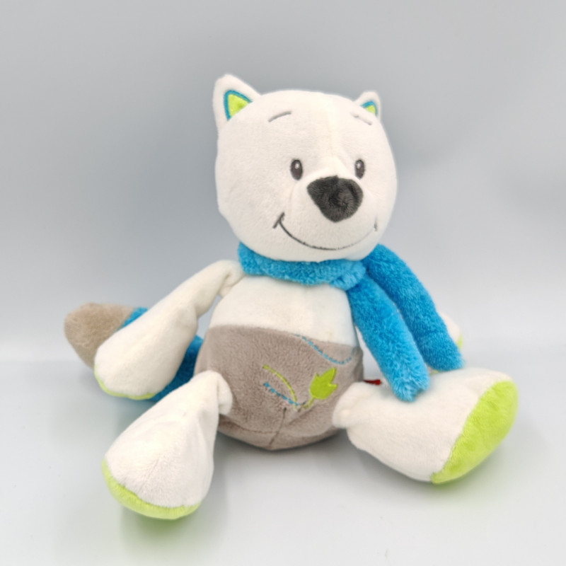 Doudou loup renard blanc gris vert bleu TEX BABY
