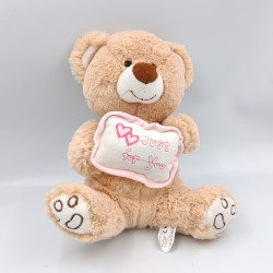 Doudou peluche ours beige coussin Just for you FX TOYS