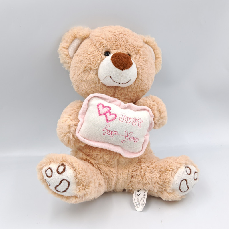 Doudou peluche ours beige coussin Just for you FX TOYS