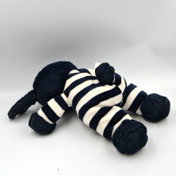 Doudou chien bleu rayé blanc marin marine JEMINI
