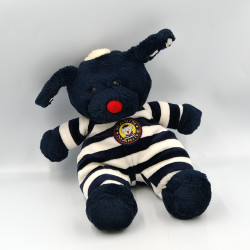 Doudou chien bleu rayé blanc marin marine JEMINI