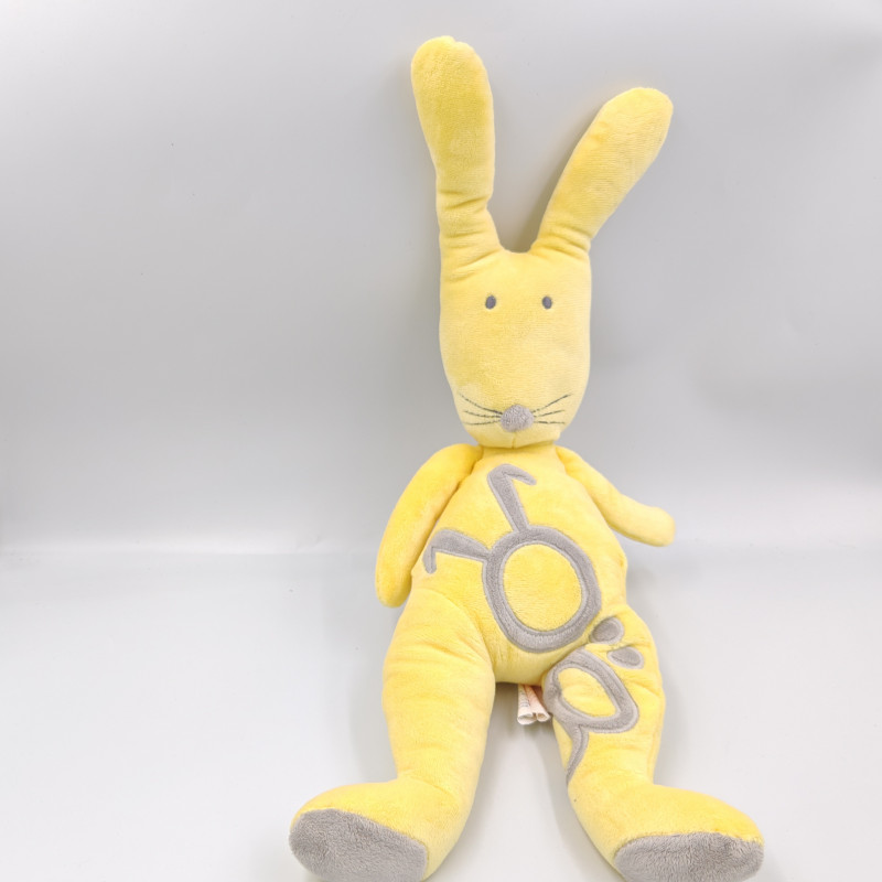 Doudou lapin jaune gris OBAIBI